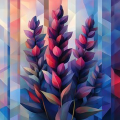Abstract composition of lavender in a geometric design