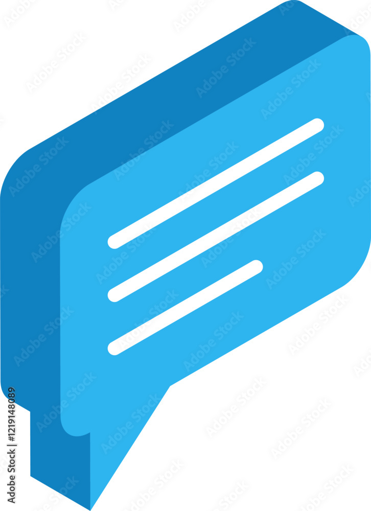 Poster blue speech bubble with white lines representing text is sending a message concept in isometric view