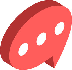 Red speech bubble with three dots is sending a message, representing ongoing communication or typing in a chat application, with an isometric perspective
