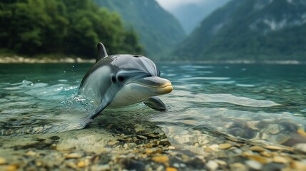 A hauntingly beautiful image of a baiji dolphin swimming in clear Yangtze River waters