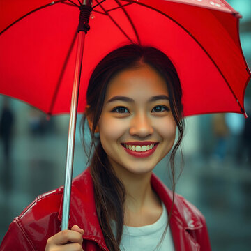 girl with red umbrella