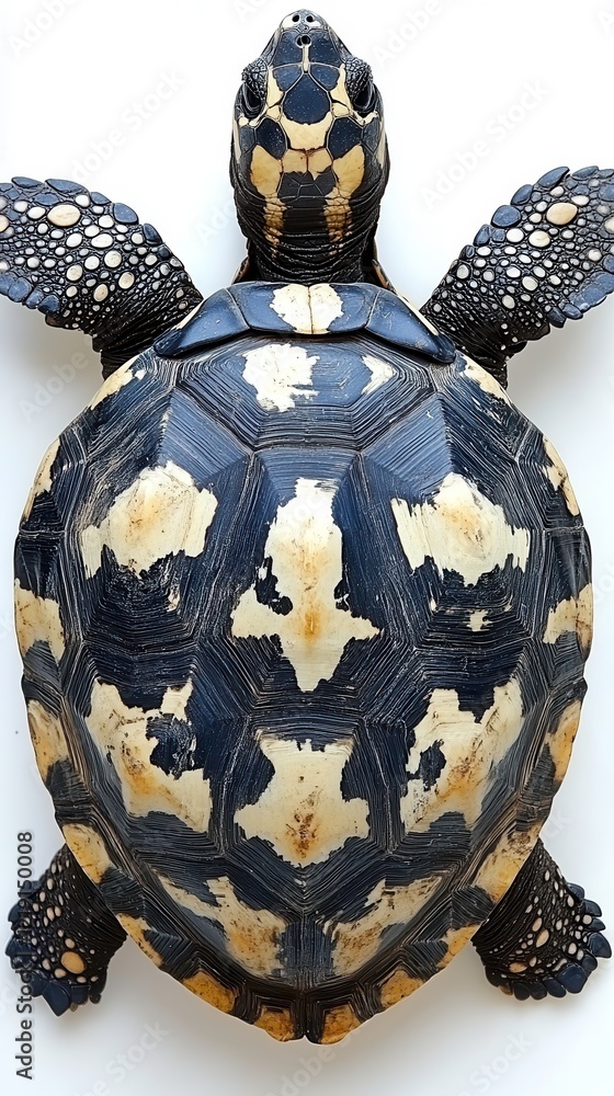 Poster unique patterns on an indian star tortoise shell viewed from above. generative ai