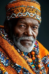Obraz premium Portrait of an elder in vibrant beaded attire.