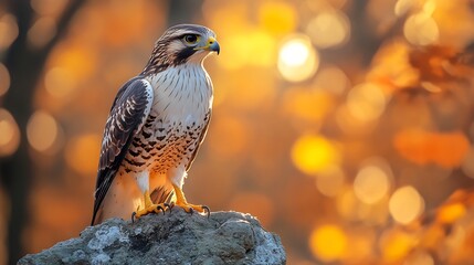 A hawk sharpening its talons on a rock while scanning its surroundings