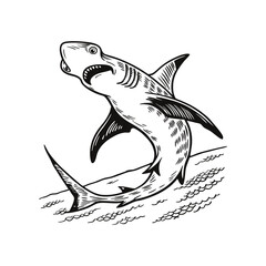 hammer fish, vintage black ink hand drawn illustration  art