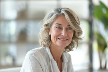 Fototapeta premium Smiling Mature Woman Portrait - White Shirt - Business Success Concept