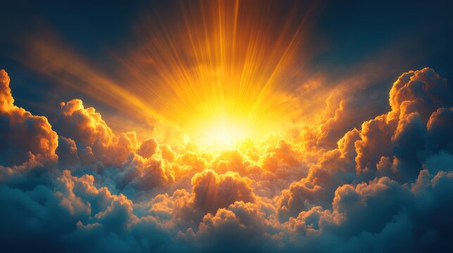Radiant Sunbeams Peeking Through Majestic Clouds