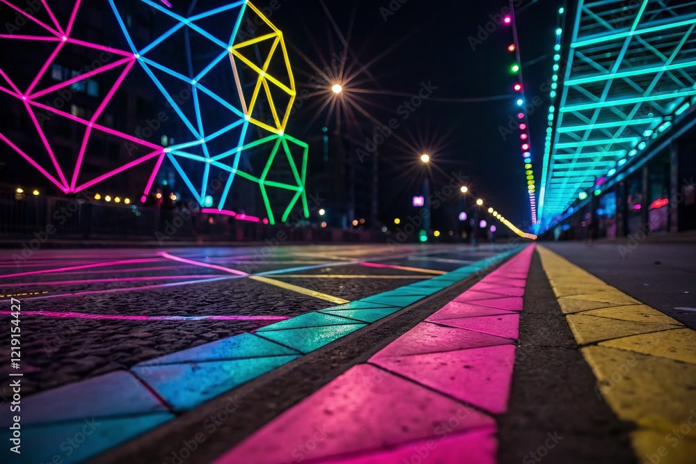 Aufkleber neon geometric abstract art: dynamic bokeh background