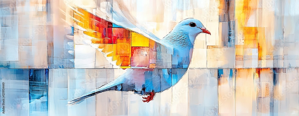 Poster artistic double exposure of a dove with colorful overlapping background in abstract style
