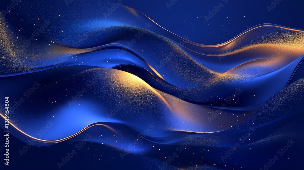 Aufkleber digital abstract wave background with blue tones and golden shimmering particles, featuring a futuri