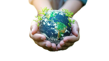 green planet earth with nature and trees in hands,png