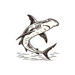 hammer fish, vintage black ink hand drawn illustration  art