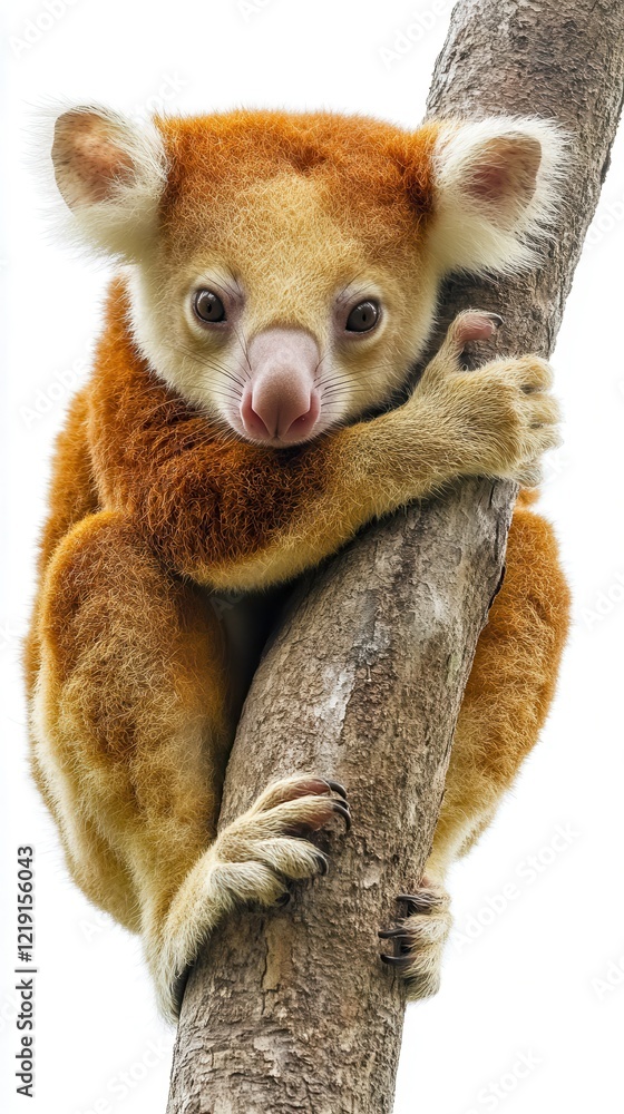 Poster tree kangaroo clings to branch in a striking top view capturing its unique features. generative ai