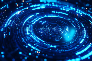 Fototapeta premium Futuristic Digital Interface With Blue Glowing Circular Patterns And Data Visualization Representing High-Tech Innovation. Generative AI