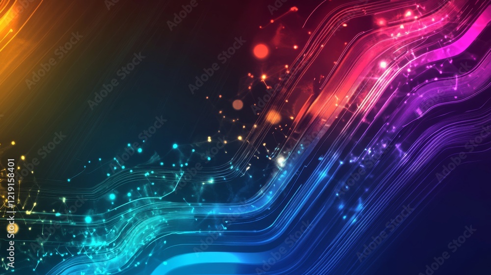 Poster futuristic digital technology background with glowing blue lines and abstract data network connectio