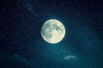 Fototapeta premium A Tranquil Night Under a Full Moon and Glittering Stars
