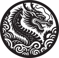 A dragon silhouette victor design with white background.