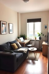 Interior of small apartment living room for home office,living, room,rental,staging, background 