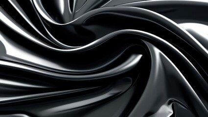 Fototapeta premium Sleek black satin fabric, smooth flowing curves, glossy textile texture, abstract wave pattern, luxurious dark material, close-up detail, soft folds and ripples, elegant drapery, monochromatic design,