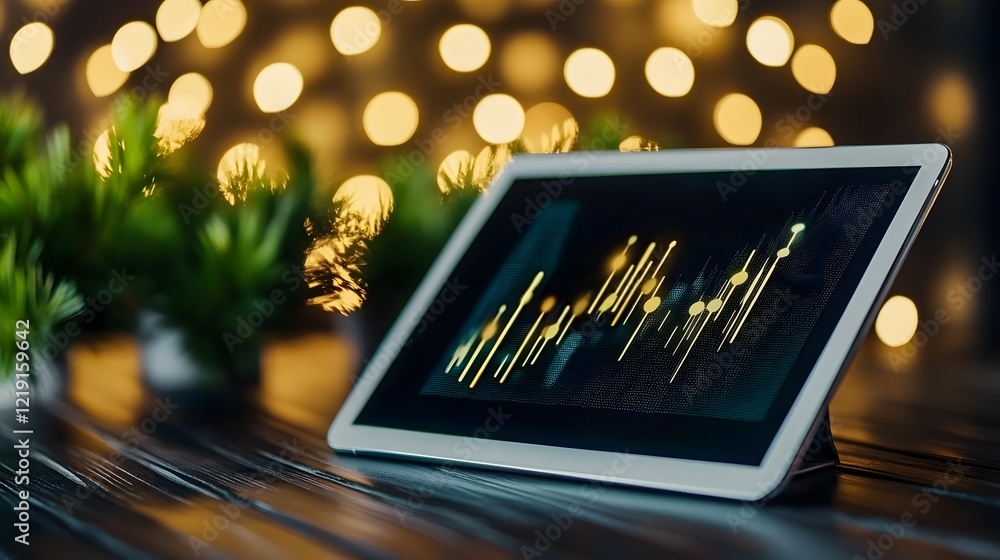 Aufkleber futuristic graphs and data visuals on tablet screen for business analytics