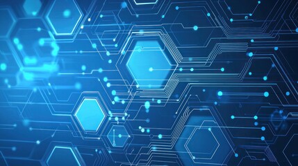 Fototapeta premium Abstract Technology Background with Blue Hexagonal Shapes and Circuits