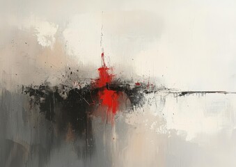 Expressive oil painting showcasing a vivid red and grey palette.