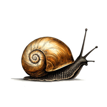 detailed illustration of vintage snail with spiral shell