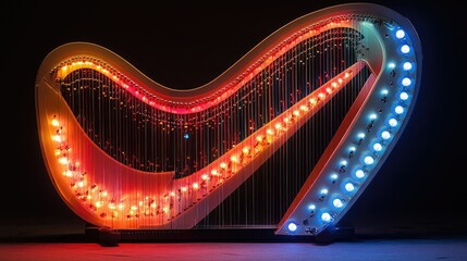 Obraz premium Illuminated Harp with Vibrant Colorful Lights