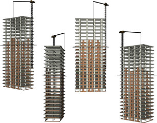 vector illustration of construction design of unfinished apartment hotel building under construction