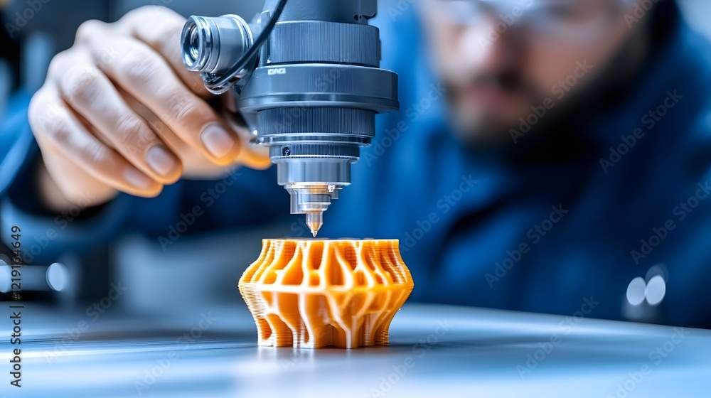 Aufkleber engineer examining 3d-printed component for and precision during manufacturing process