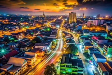 Fototapeta premium Night Lights of Yala, Thailand: Illuminated Cityscape with OSM Map Points