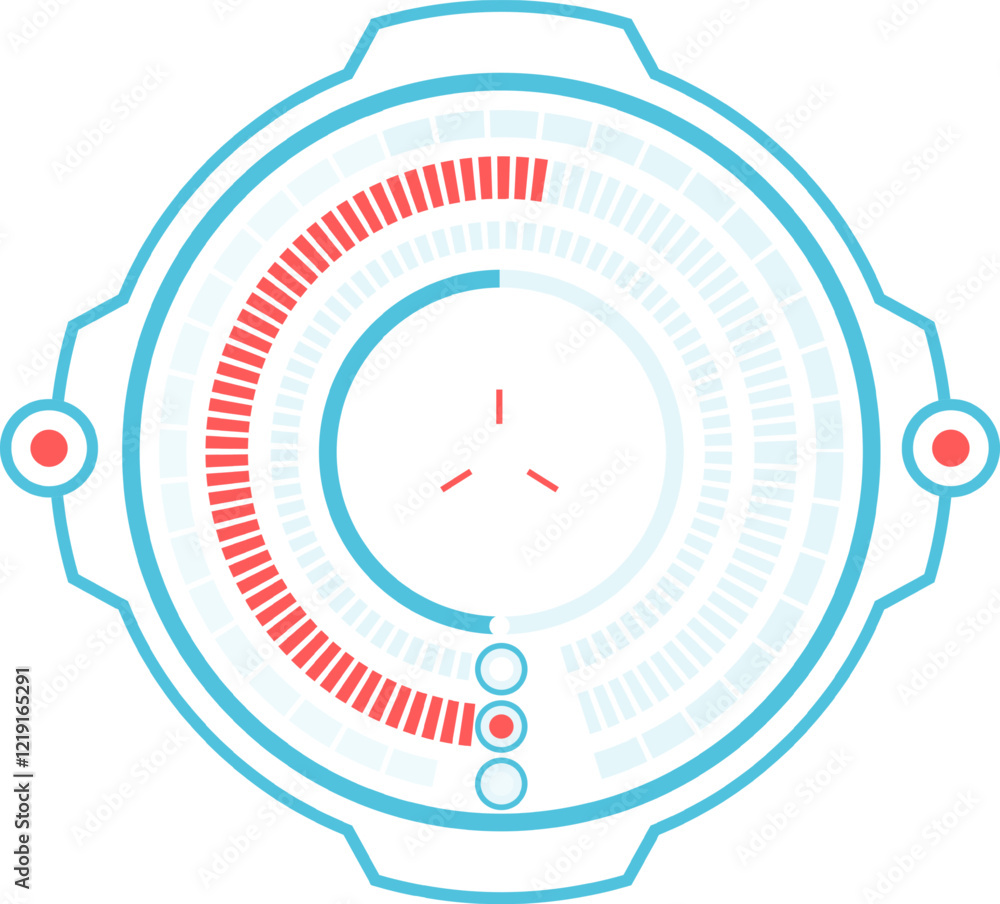 Poster circular progress bar with futuristic design filling up, indicating loading or processing status in 