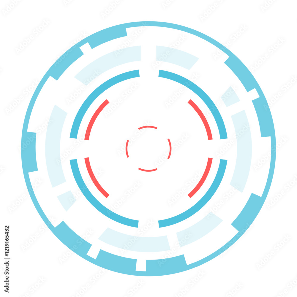 Poster circular futuristic heads up display element spinning and loading, composed by blue and red concentr