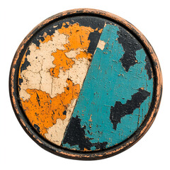 Fototapeta premium Vintage circular element with distressed paint in orange and teal colors