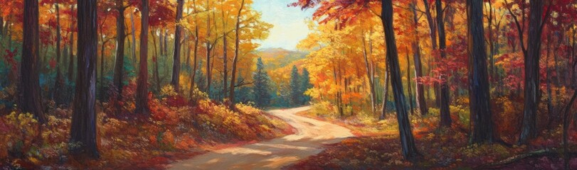 Fototapeta premium Autumnal Forest Path Winding Through Colorful Trees