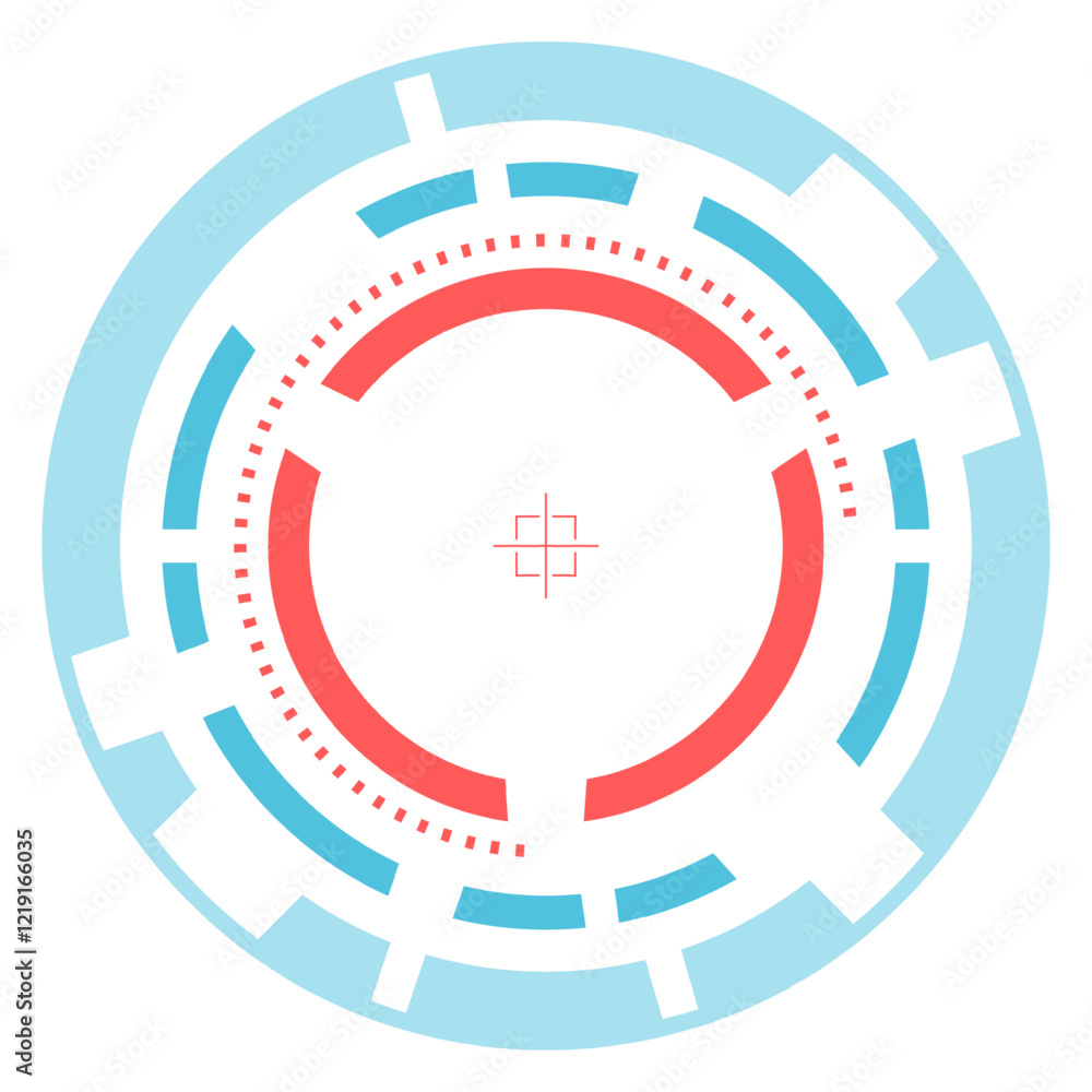 Poster futuristic loading target icon with red and light blue concentric circles and a crosshair in the cen