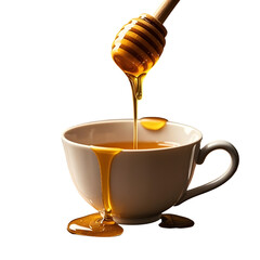 Honey dripping into teacup