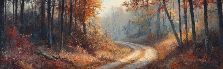 Autumnal Forest Path Winding Through Woods