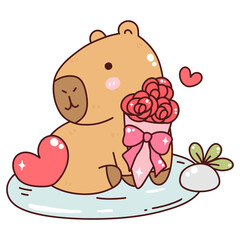 Groovy Capybara Valentine's Day Cute Capybara Animal Cute Animal Capybara Kawaii with love Capybara Vector Illustration