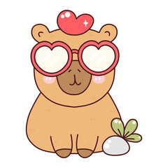 Groovy Capybara Valentine's Day Cute Capybara Animal Cute Animal Capybara Kawaii with love Capybara Vector Illustration