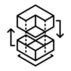 An outline style icon depicting cube transition 