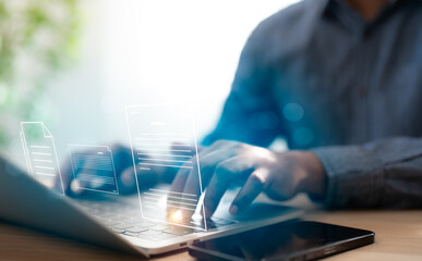 Digital data document management system (DMS), online documentation database and process automation to efficiently manage files, knowledge documentation in enterprise. Corporate business technology.