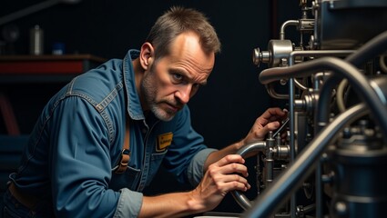 mechanic worker repair car engine close up