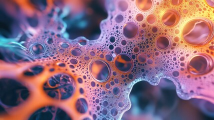 Intricate abstract fractal design featuring vibrant swirls in shades of orange, purple, and teal, creating a mesmerizing and hypnotic effect.