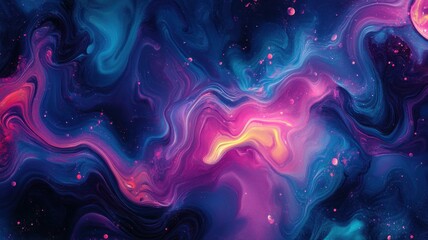 Abstract fluid art in vivid neon colors, featuring swirling pink, purple, and blue tones with a high gloss, liquid effect.