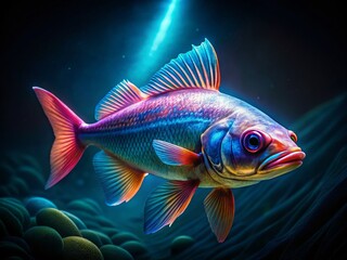 Fototapeta premium Night Photography: Lubina a Labrasa Fish Underwater Scene