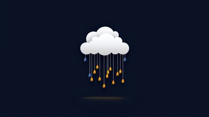 Digital illustration of a cloud with colorful rain droplets in a dark background design
