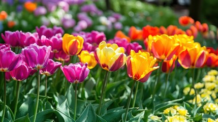 Obraz premium Vibrant Spring Tulips in Full Bloom: A Colorful Garden Display