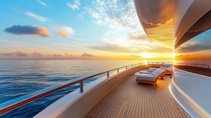 Luxury yacht sunset cruise, ocean view, travel brochure