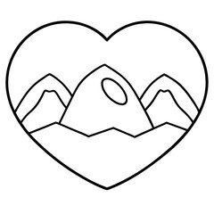 Outline Art Mountain Enclosed by a Heart